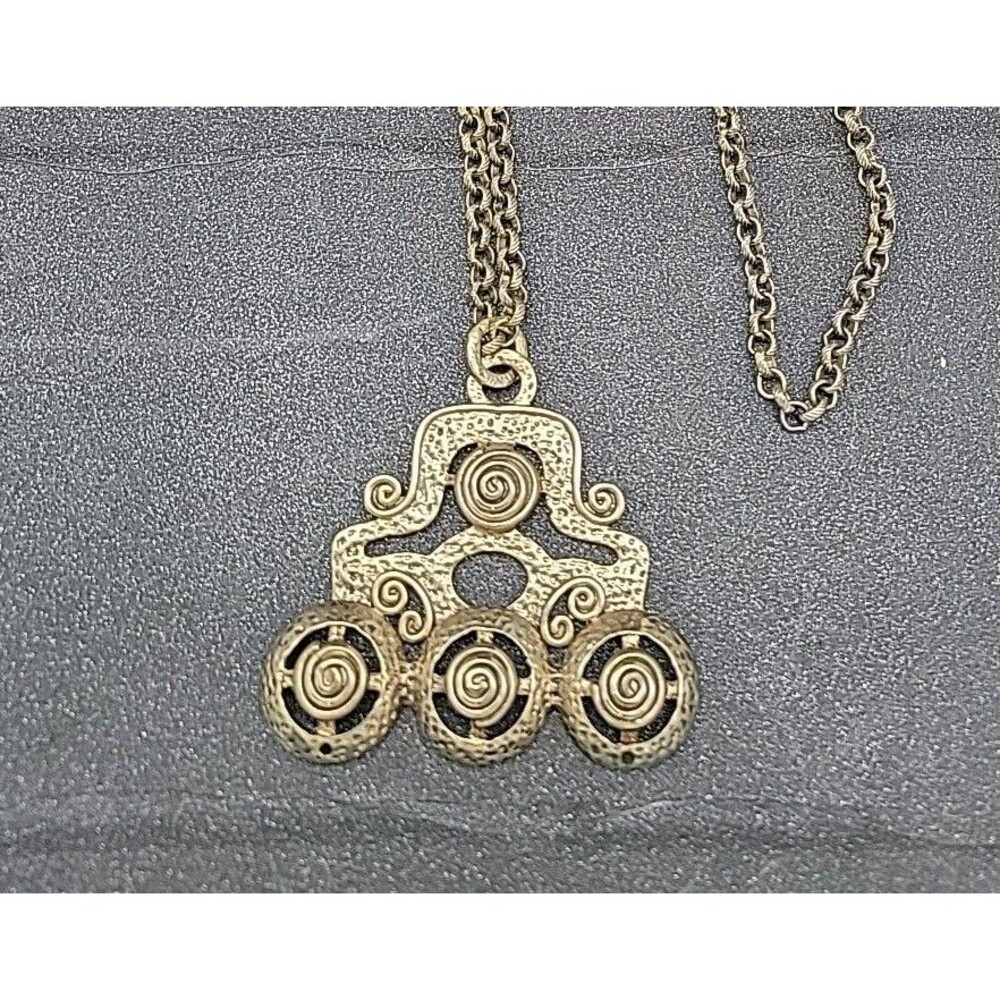 Vintage RJ Graziano Goldtone Metal Heavy Circle Swirl Statement Necklace Long